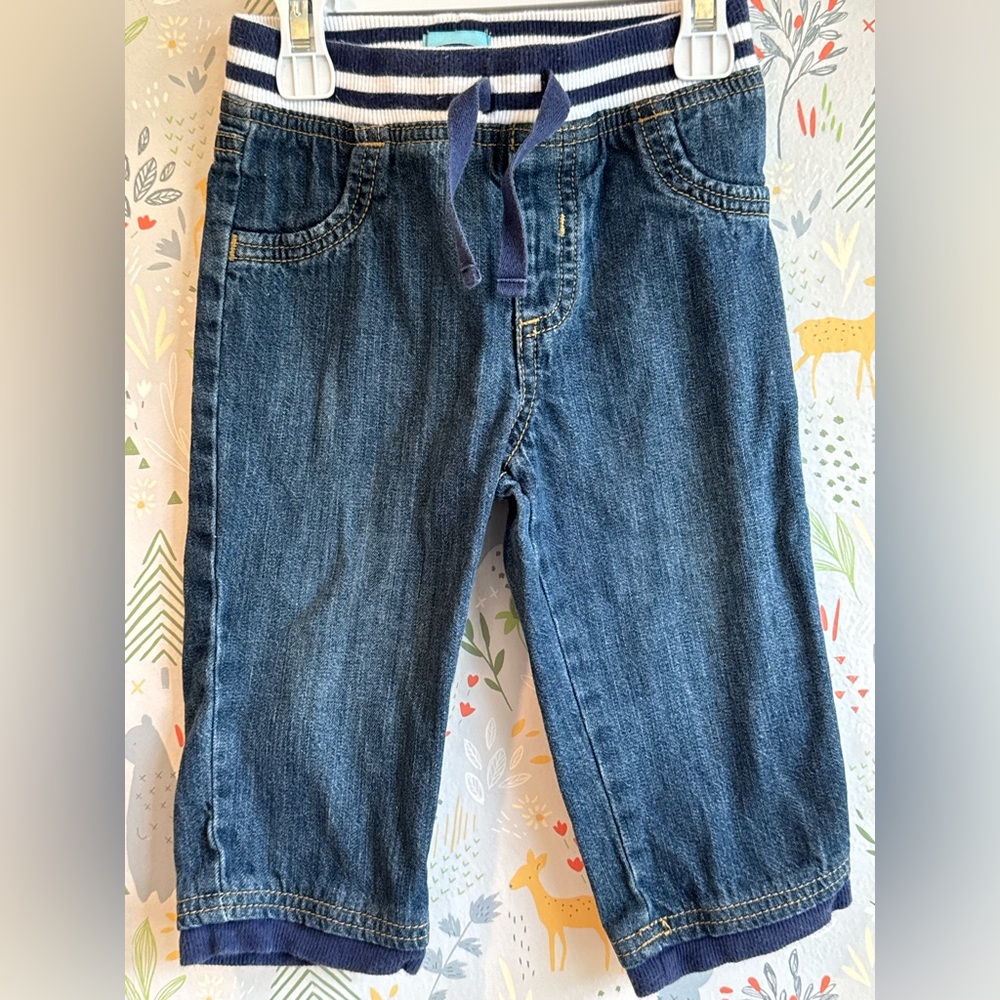 Old Navy 18-24 Mo Wide Leg Striped Elastic Waist Drawstring Blue Denim Jeans